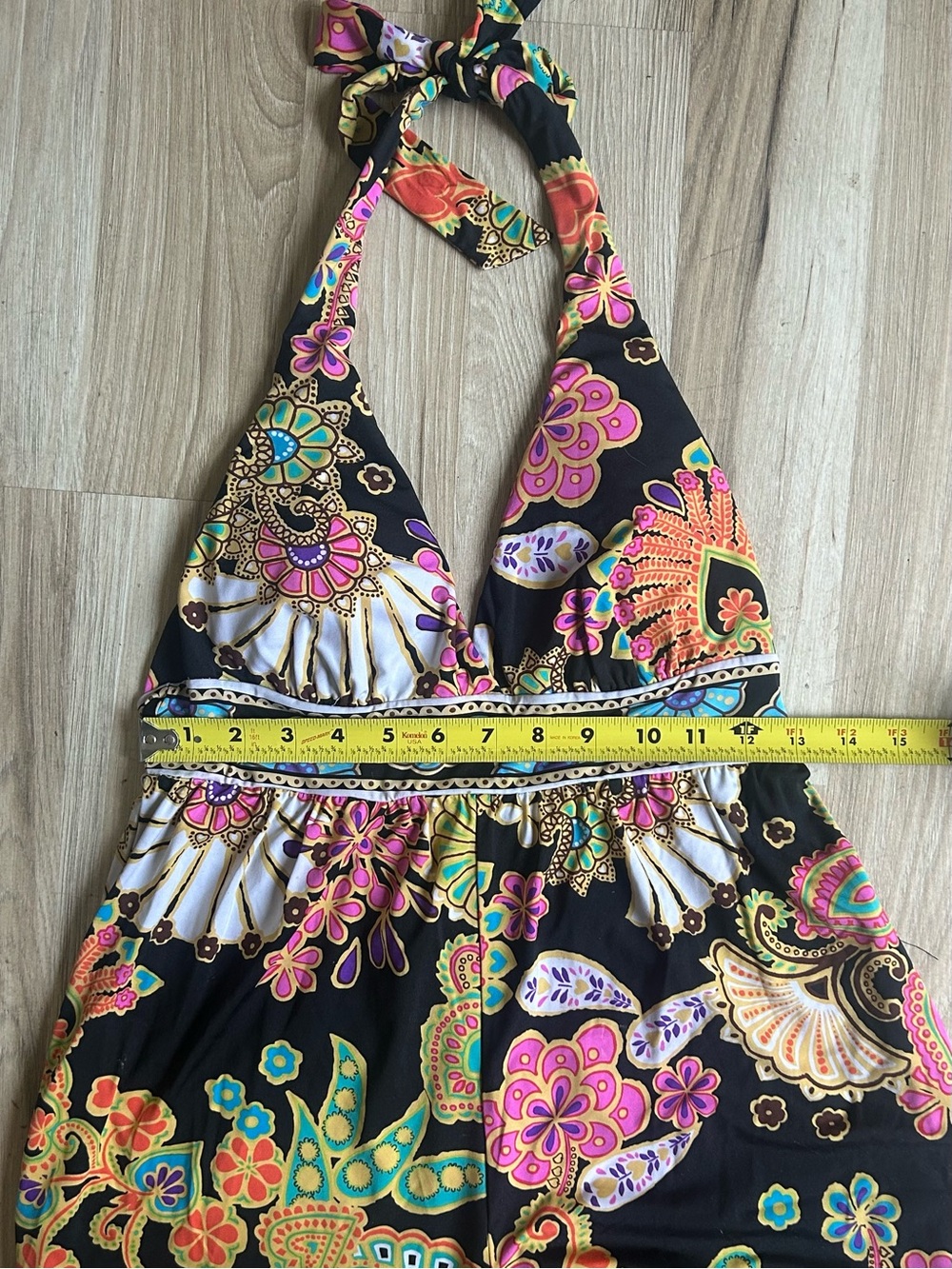 TRINA TURK Halter Wide-Leg Jumpsuit - Black w/ Multicolor Print Size S/XS - Picture 6 of 7